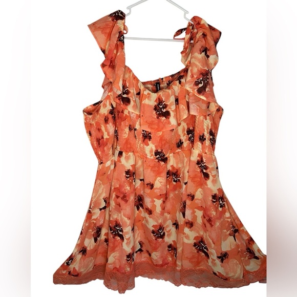 Torrid Off The Shoulder Lace Trim Floral Swim Coverup Mini Dress Coral Size 6 - Picture 3 of 9